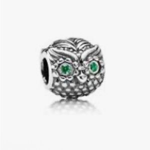Pandora Silver Owl Charm with Green Eyes